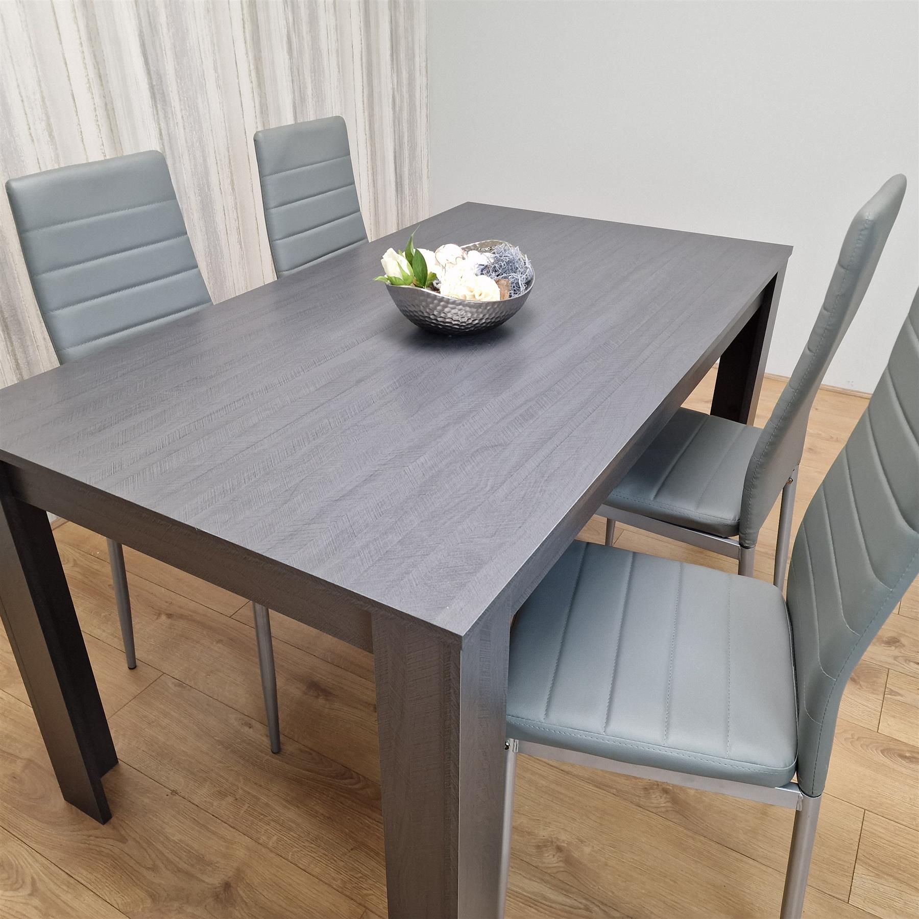 KOSY KOALA Modern Charcoal Dining Table Set with 4 Grey Faux Leather Chairs Dining Room Furniture