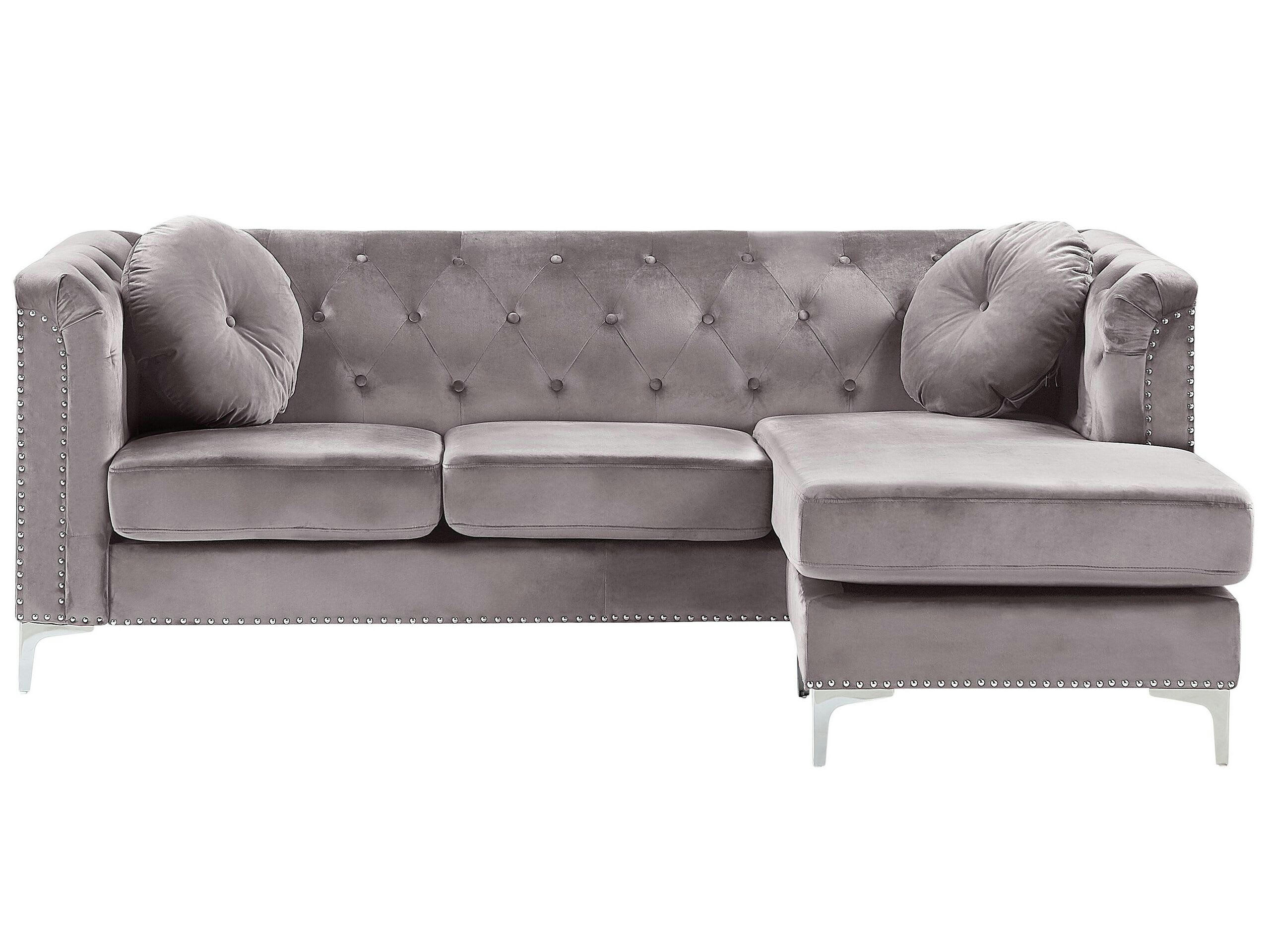 FLEN - Canapé d'angle 3 personnes en velours gris