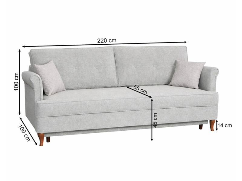 Sofa Columbia 220 cm rozkładana z funkcją spania i pojemnikiem, kolor szary