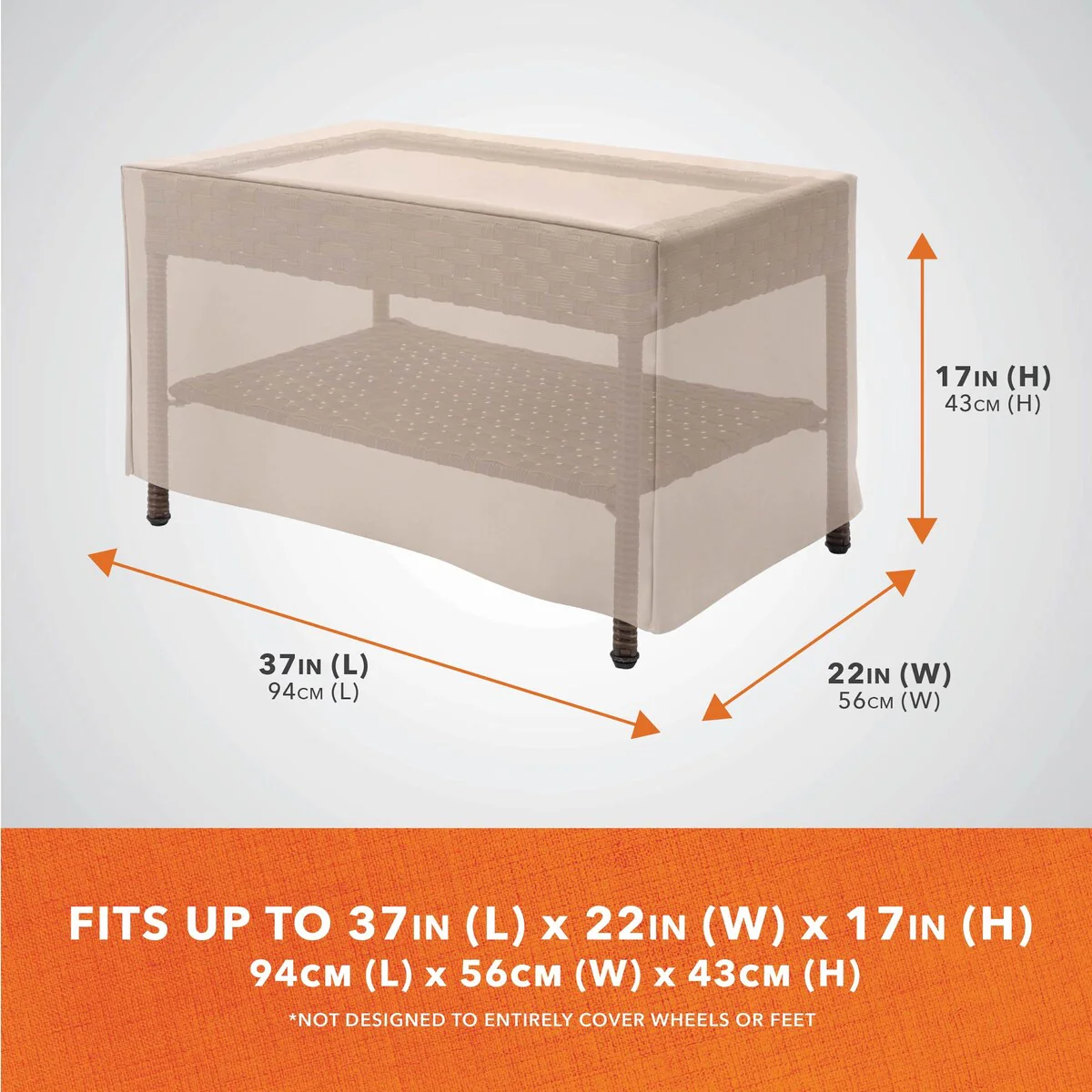 Modern Leisure Basics Patio Ottoman/Coffee Table Cover, 37L X 22W X 17H, Beige - 37L x 22W x 17H