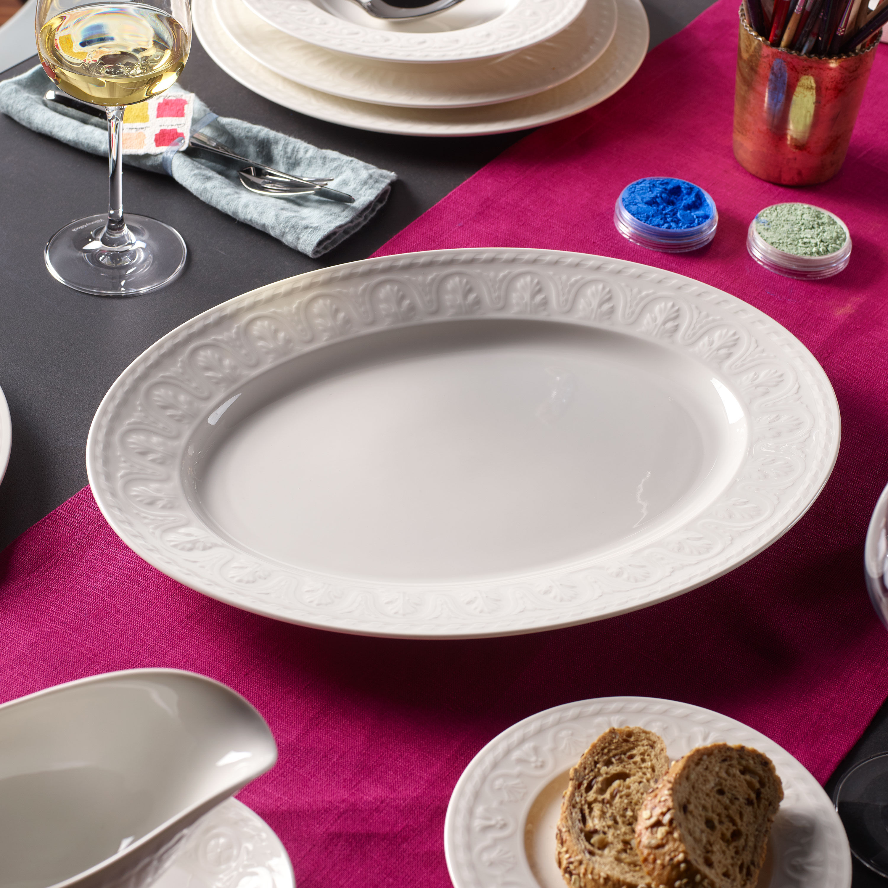 Cellini Serving Platter - White, 15.8'' x 11.7'', Premium Porcelain