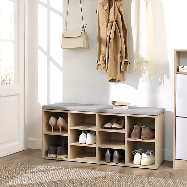 Banc à Chaussures 10 Niches Décor Bois - L104 cm
