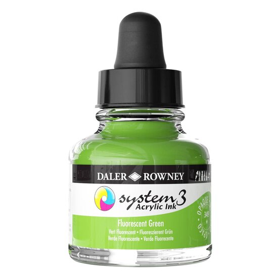 Daler-Rowney System3 Fluorescent Green Acrylic Ink 29.5ml