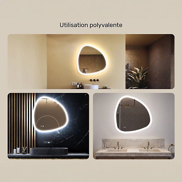 Miroir avec LED Illumination Salle de Bain - ARTFORMA - Irrégulière - 84x84cm - LED Dual   interrupteur tactile   anti-buée