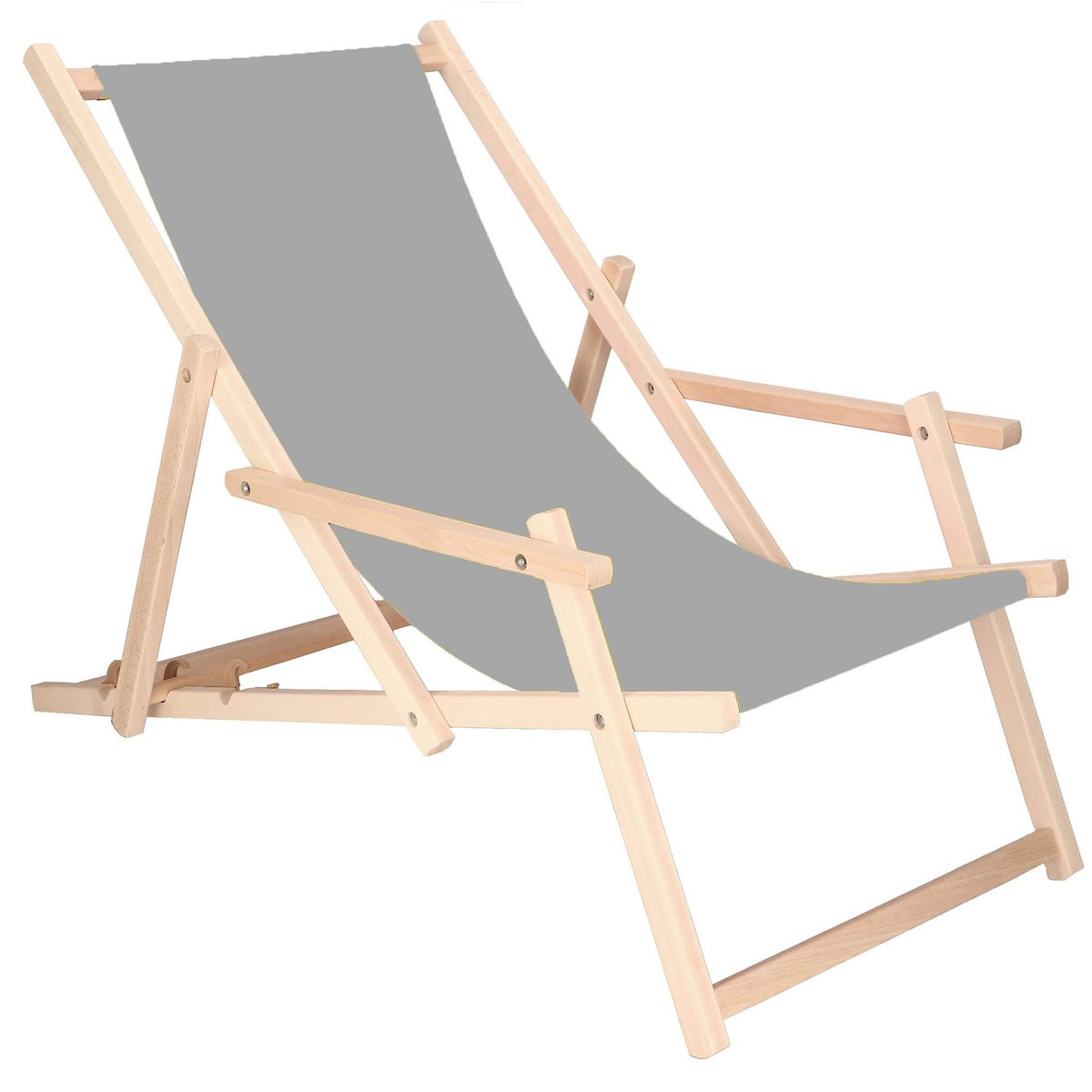 Leżak drewniany z podłokietnikami ogrodowy, plażowy popiel