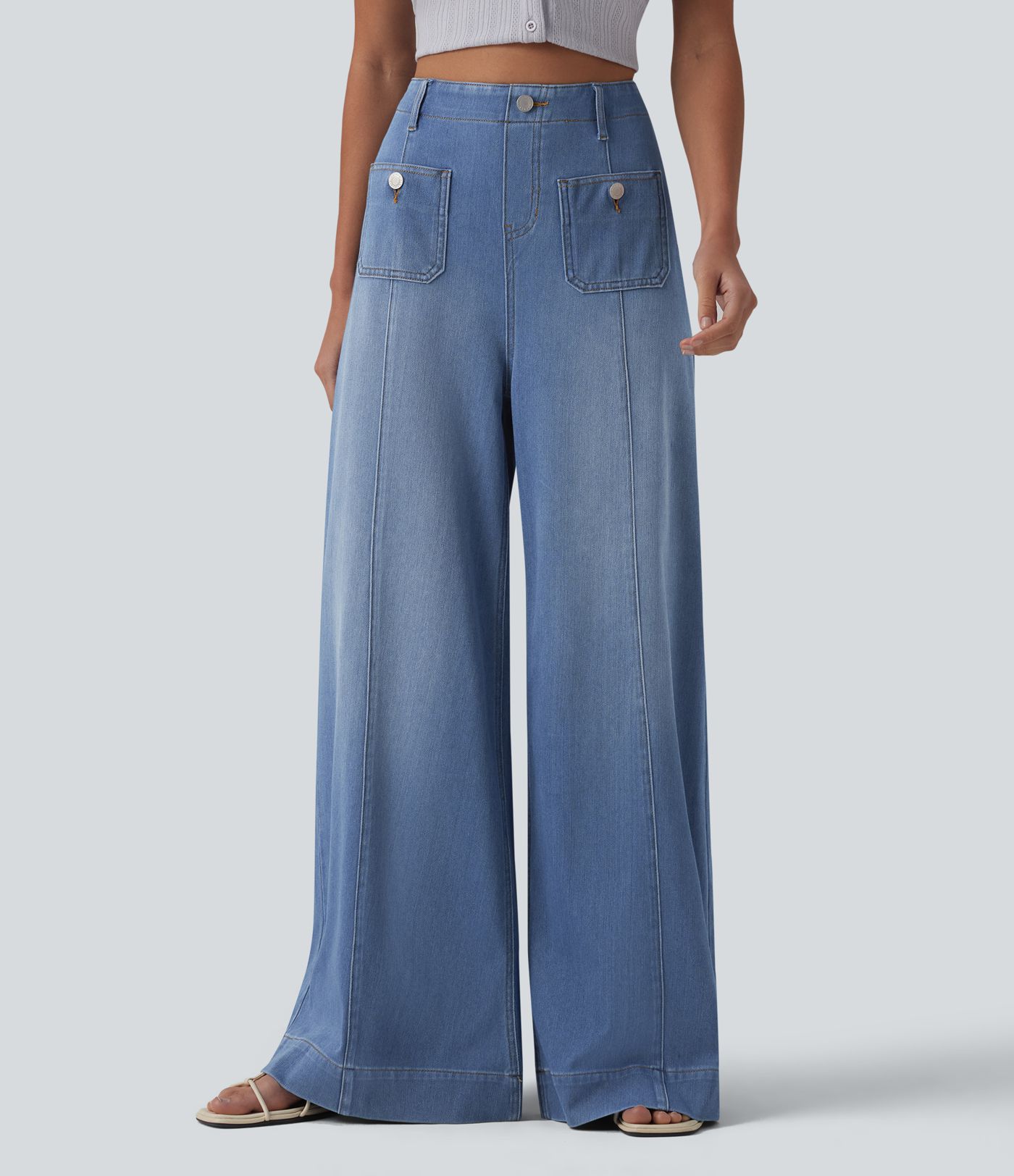 Halara Flex™ Jean évasé casual large taille haute avec poches