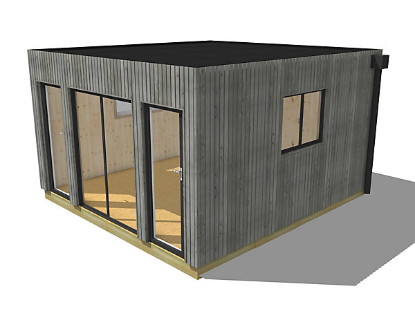 Bureau de jardin 4 saisons en bois 4,4 x 4,6 x 2,7 m / isolation RE2020 avec plancher isolé