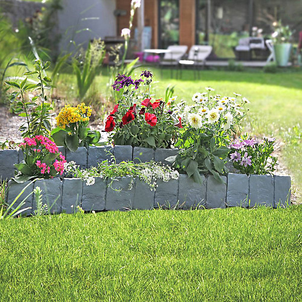 Bordures de Jardin Imitation Pierre - 25 x 10 x 1 cm - Séparation Massifs, Potagers et Espaces Extérieurs Lot de 80