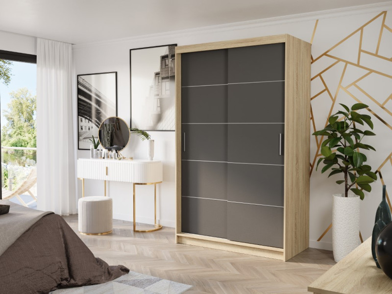Szafa przesuwna 120 cm 2-drzwi szprosy FRAMIRE Vega IV sonoma antracyt
