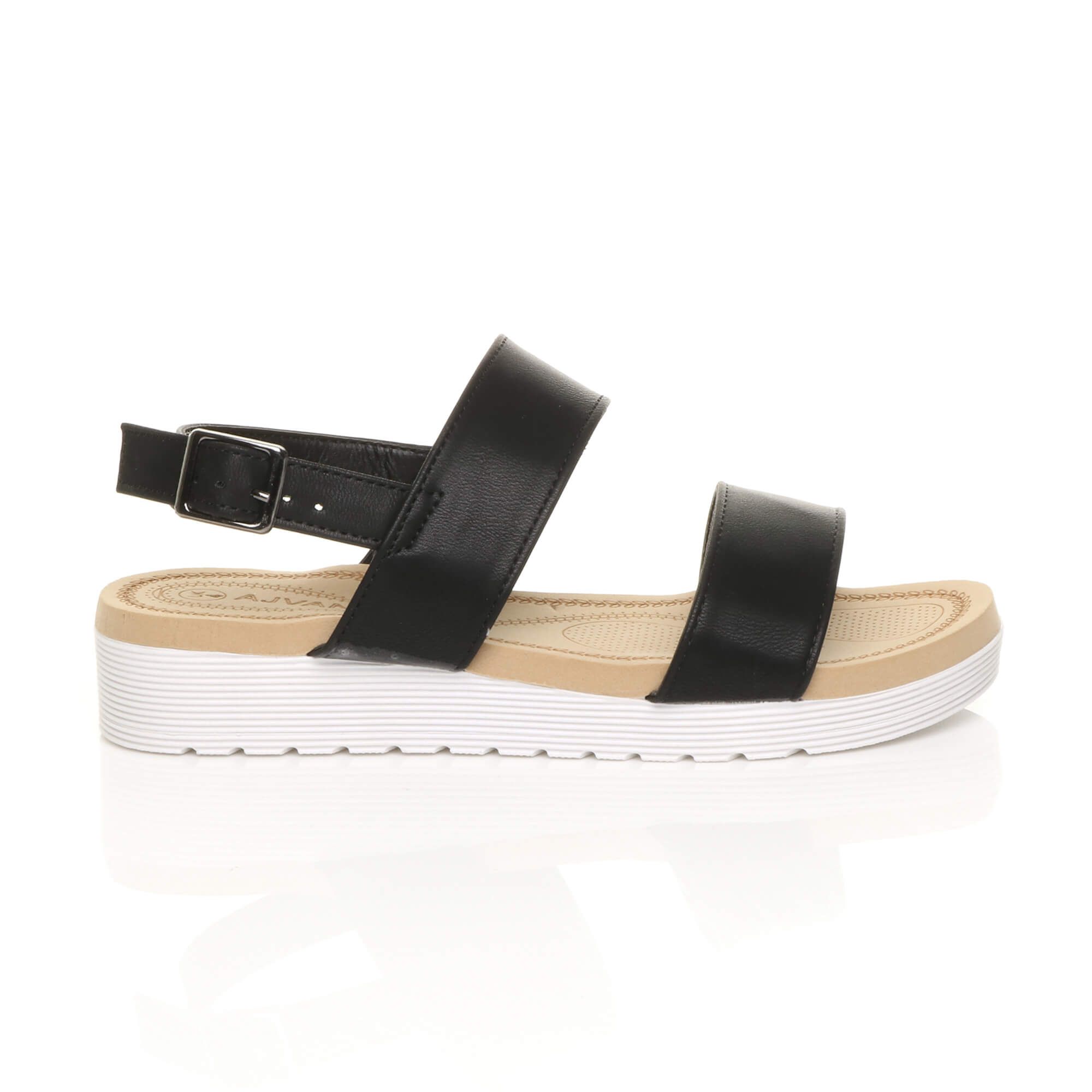 AJVANI Low Wedge Heel Strappy Faux Leather Flatforms