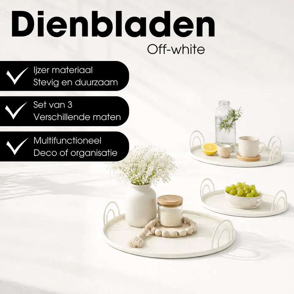 Mica Decorations Dienblad - Set van 3 - Offwhite