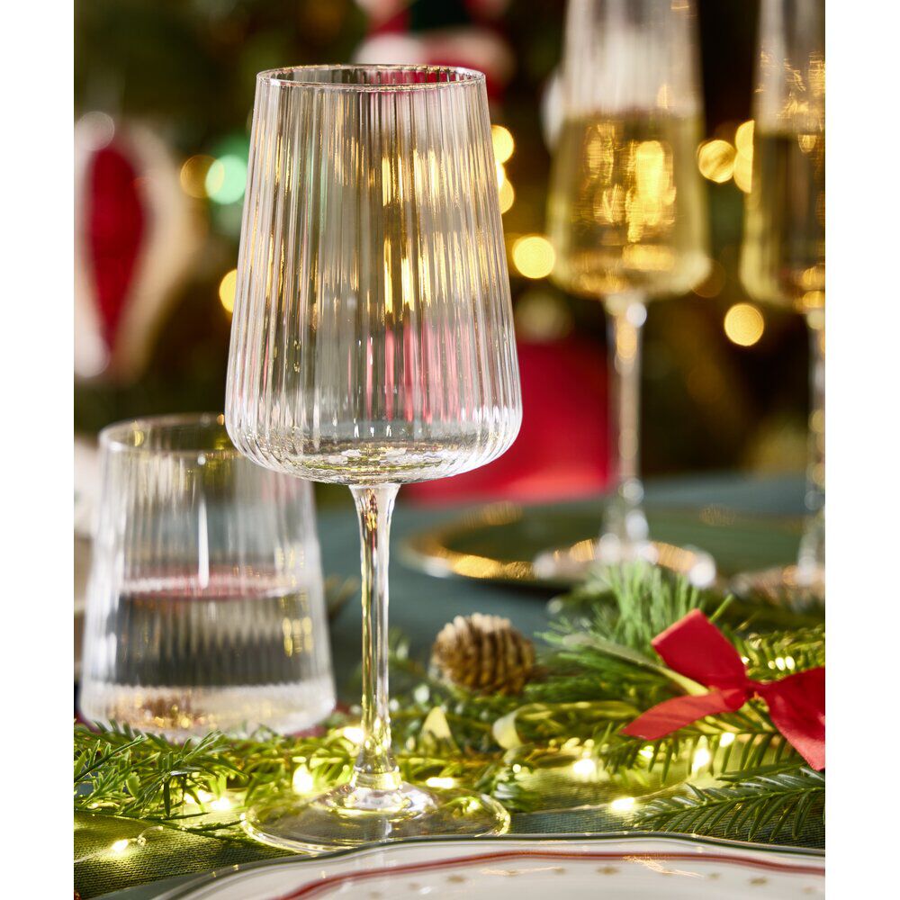 Verre à vin motif strié 520 ml Ø9XH23 cm verre transparent