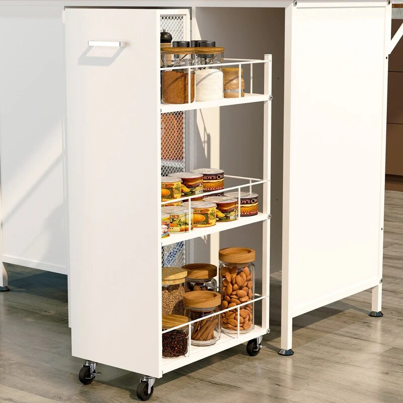 Kitchen Island with Folding Flip-Up Panel, Cabinet Shelves and Drawers, Hooks