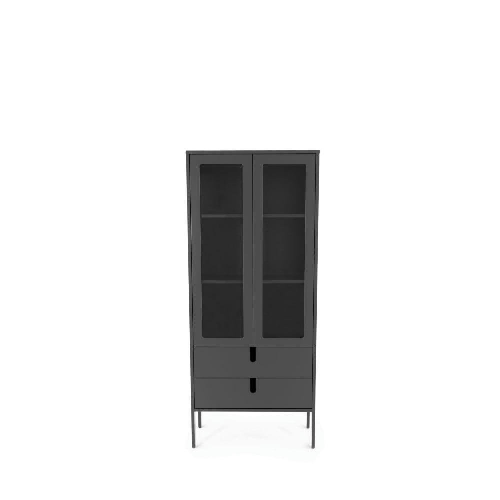 UNO - Vitrine en bois 2 portes 2 tiroirs H178cm gris anthracite