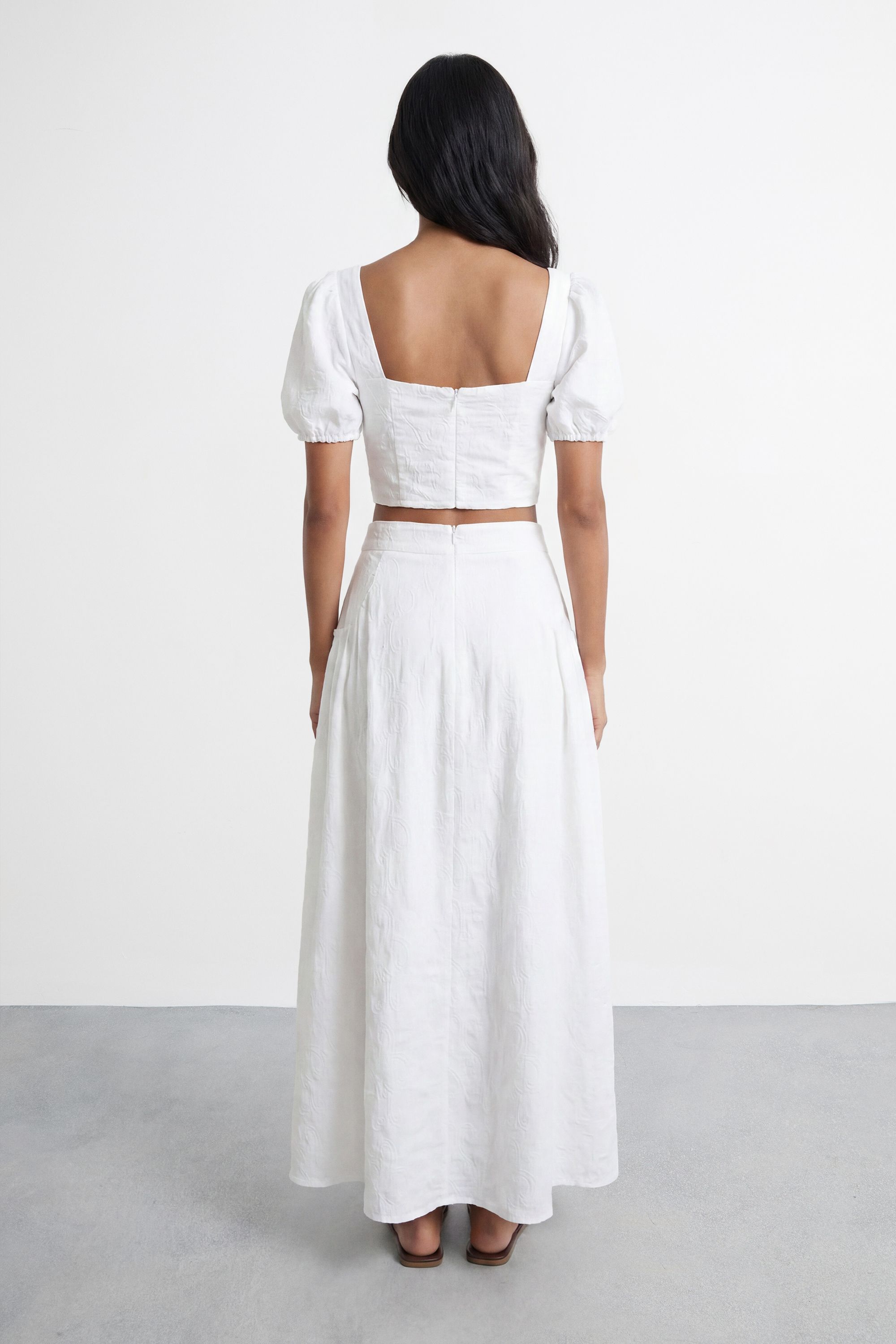 Warehouse High Waist Embroidered Cotton Skirt with Pockets