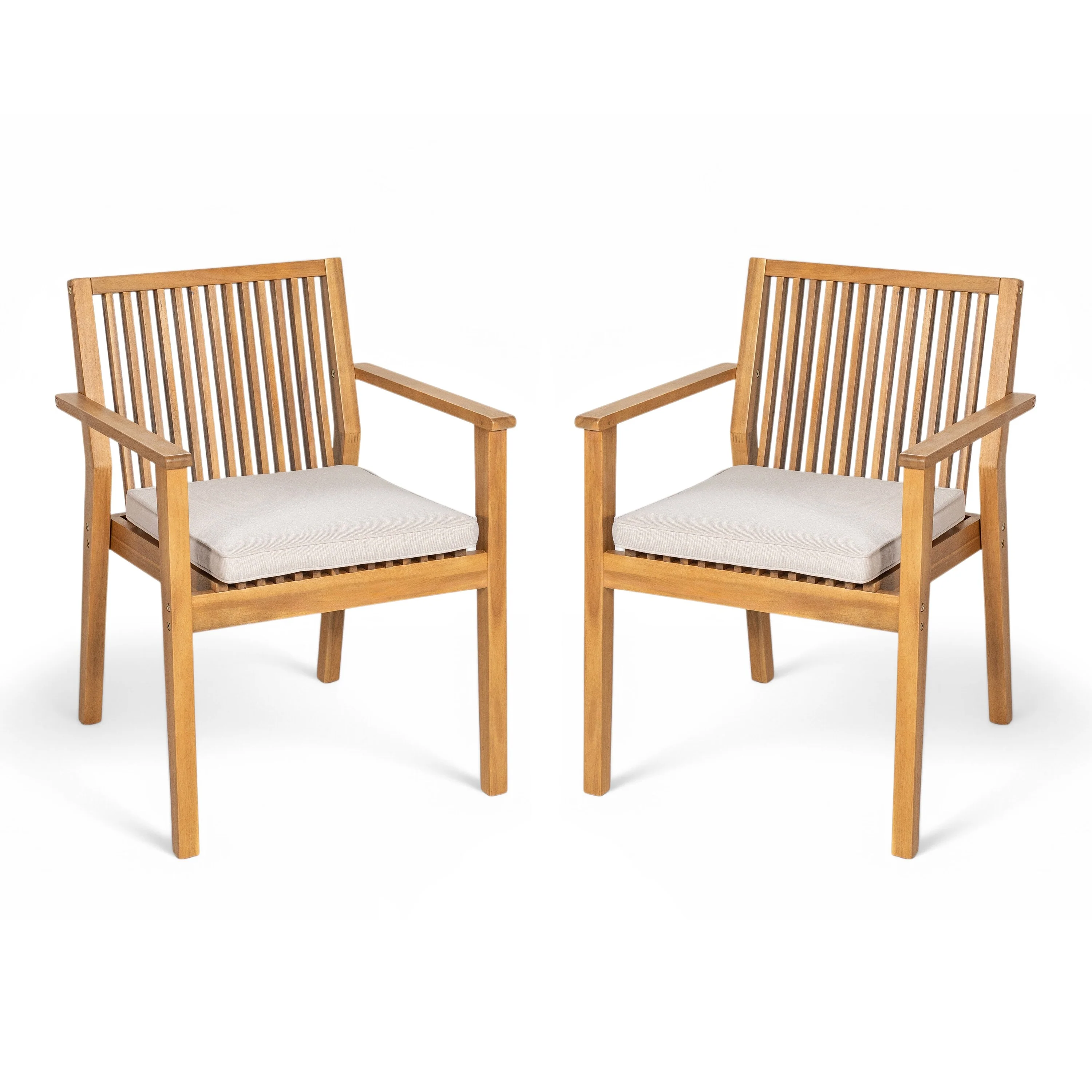 Patio Dining Chair Set Of 2-Sturdy Acacia Wood, Comfortable Waterproof Seating, 400 Lbs Capacity