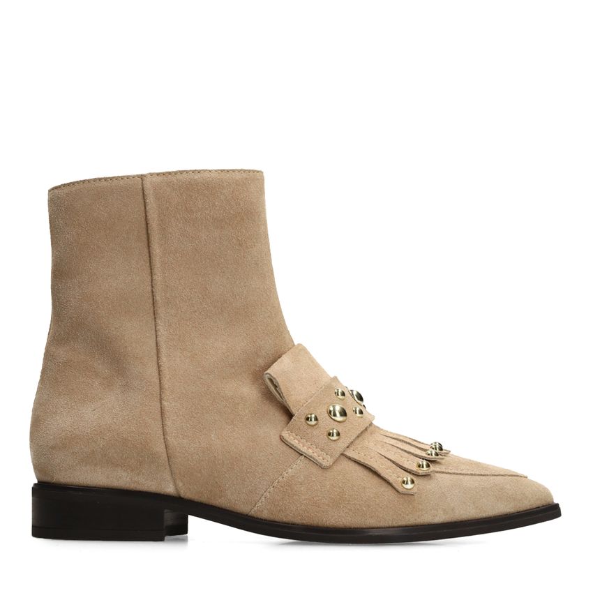 Manfield Taupe suède enkellaarsjes met studs