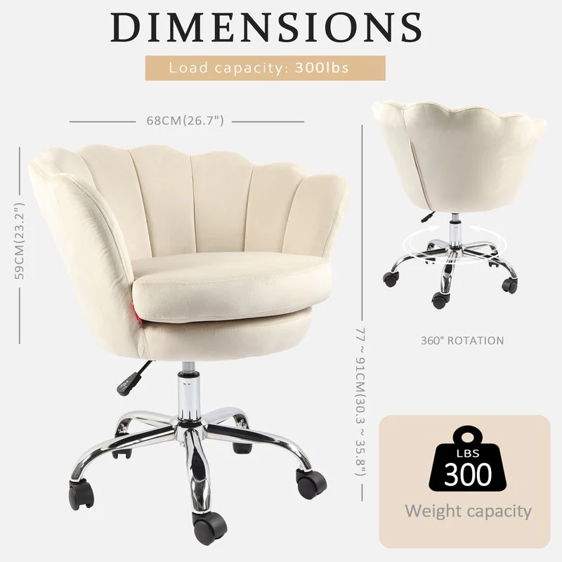 VANITII Accent Chair Swivel Vanity Chair Office Desk Chair With Wheels Modern Height Adjustable Pink/Grey/White