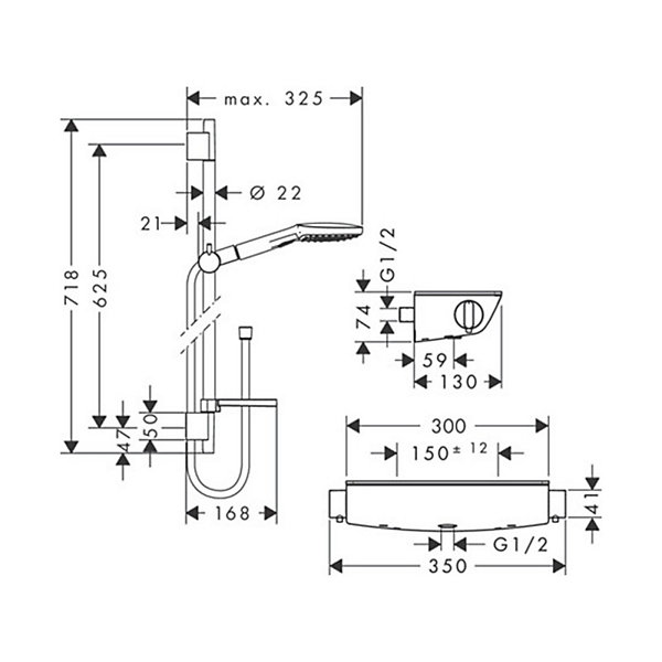 Ensemble douche HANSGROHE Raindance Select E 120 3 jets   mitigeur thermostatique Ecostat Select   Barre 65 cm