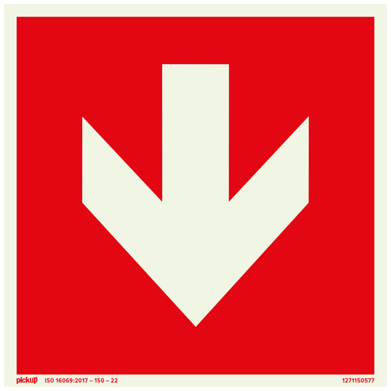 Pictogramme adhésif photoluminescent flèche direction rouge 15 x 15 cm PICKUP