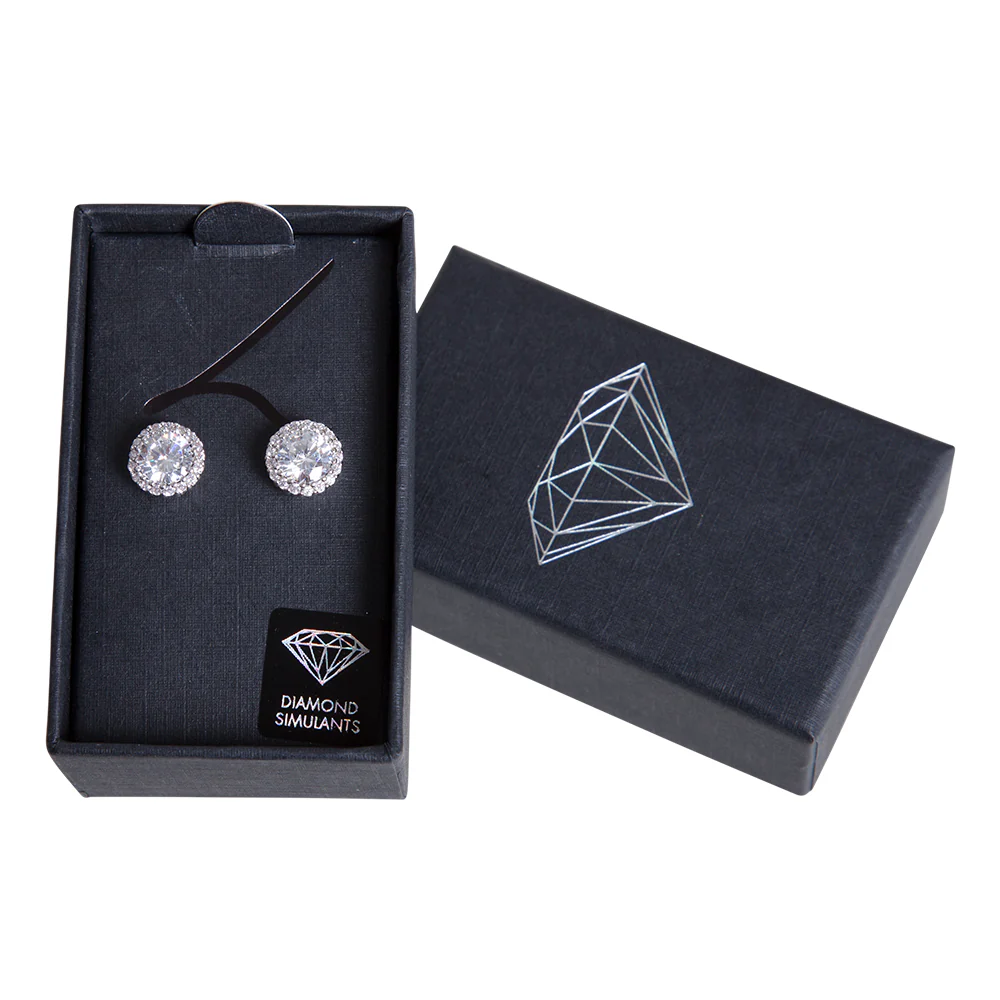 Silver Diamond Simulant Circle Crystal Stud Earrings