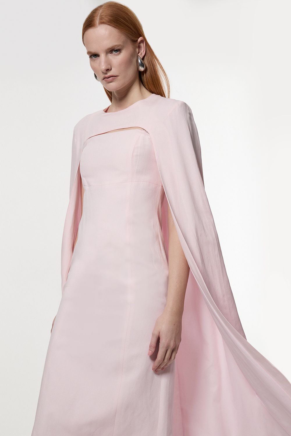 KarenMillen Premium Tailored Linen Drama Cape Midi Dress