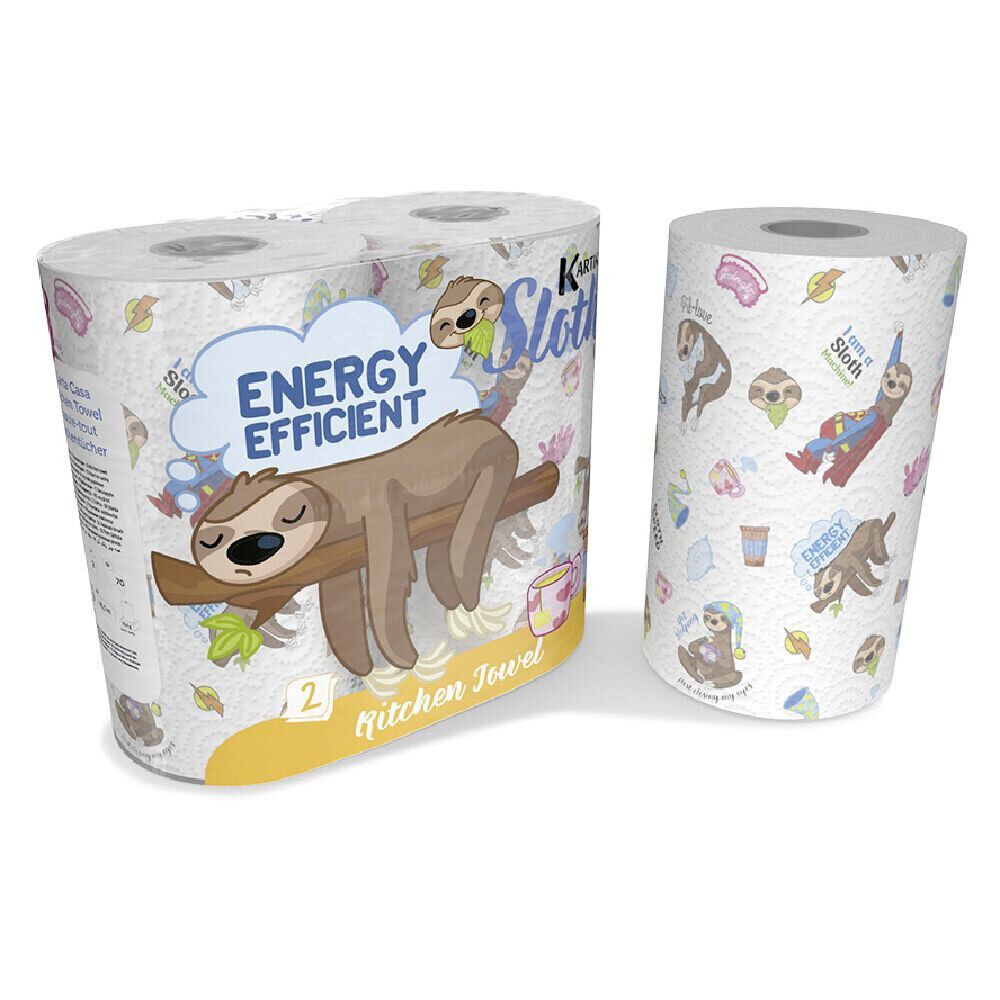 Essuie-tout x2 rouleaux motif paresseux 70 feuilles