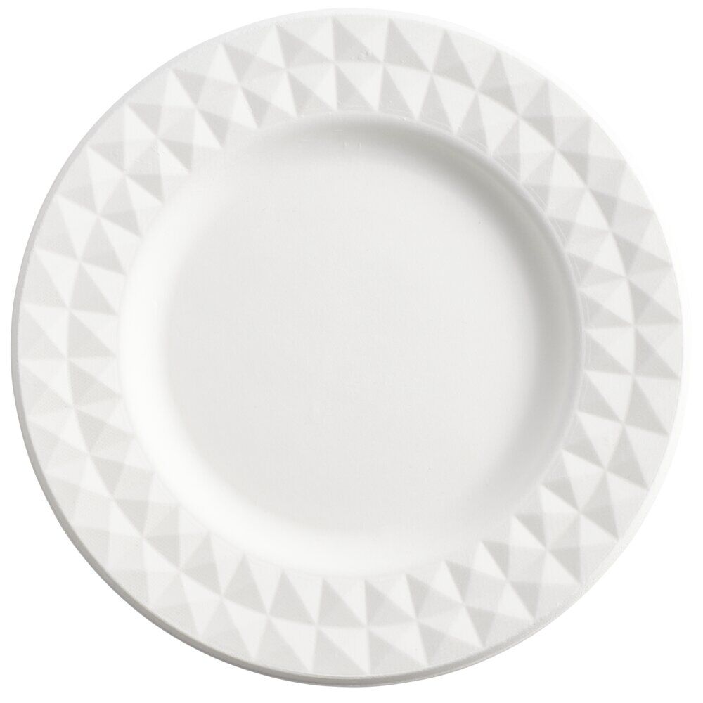 Assiette carton x8 canne à sucre bagasse contour façon diamant blanc Ø18cm