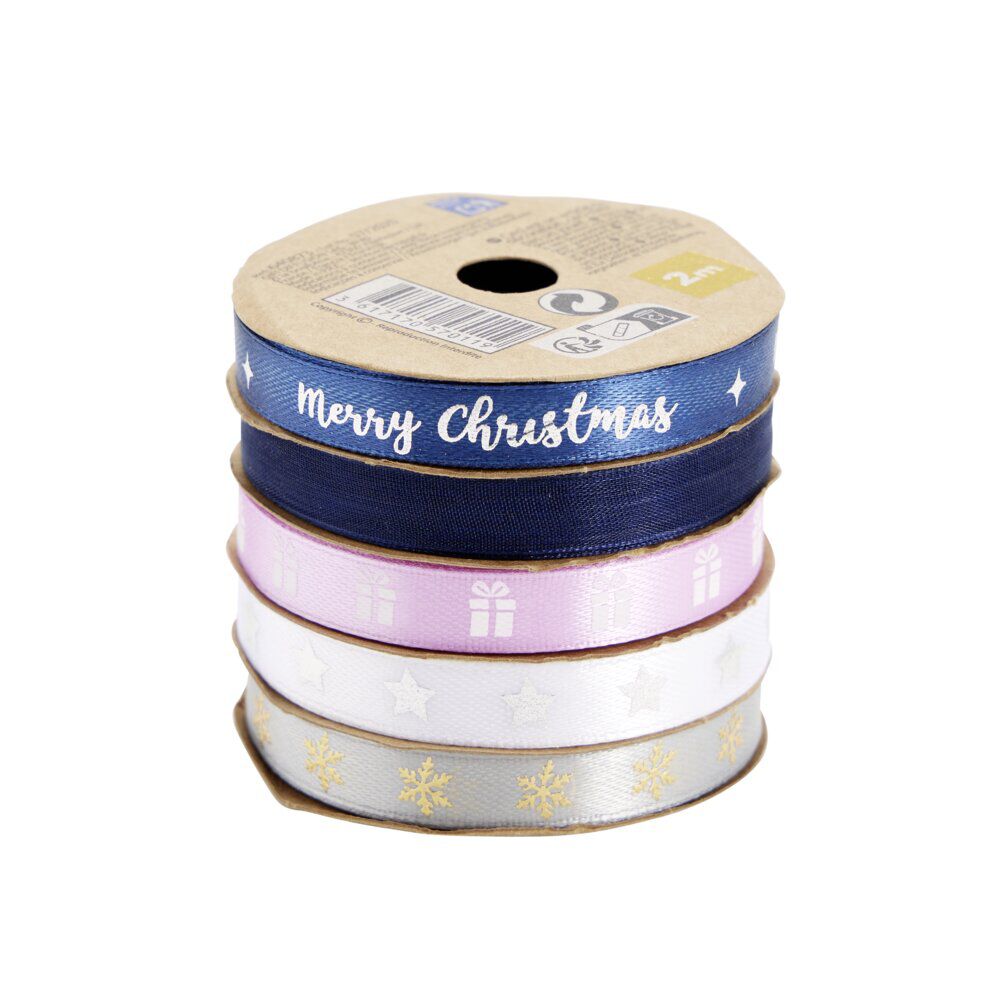 Ruban No&euml;l x5 en tissu thème boréal 2m