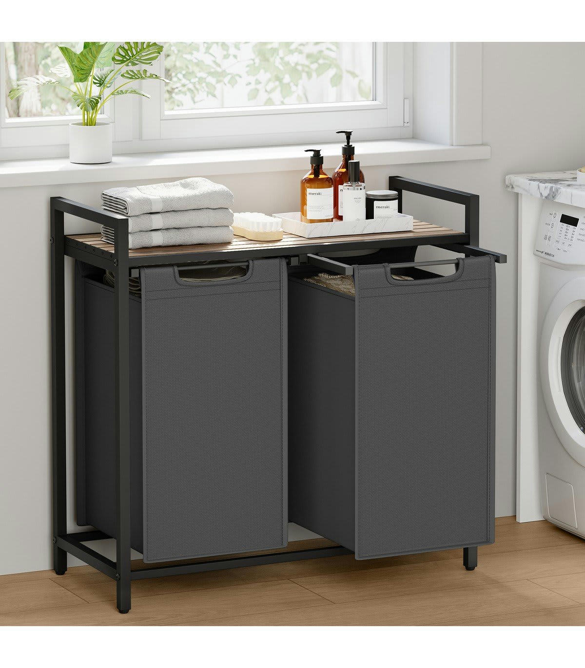 - Panier à linge 2 compartiments gris anthracite - L72 cm