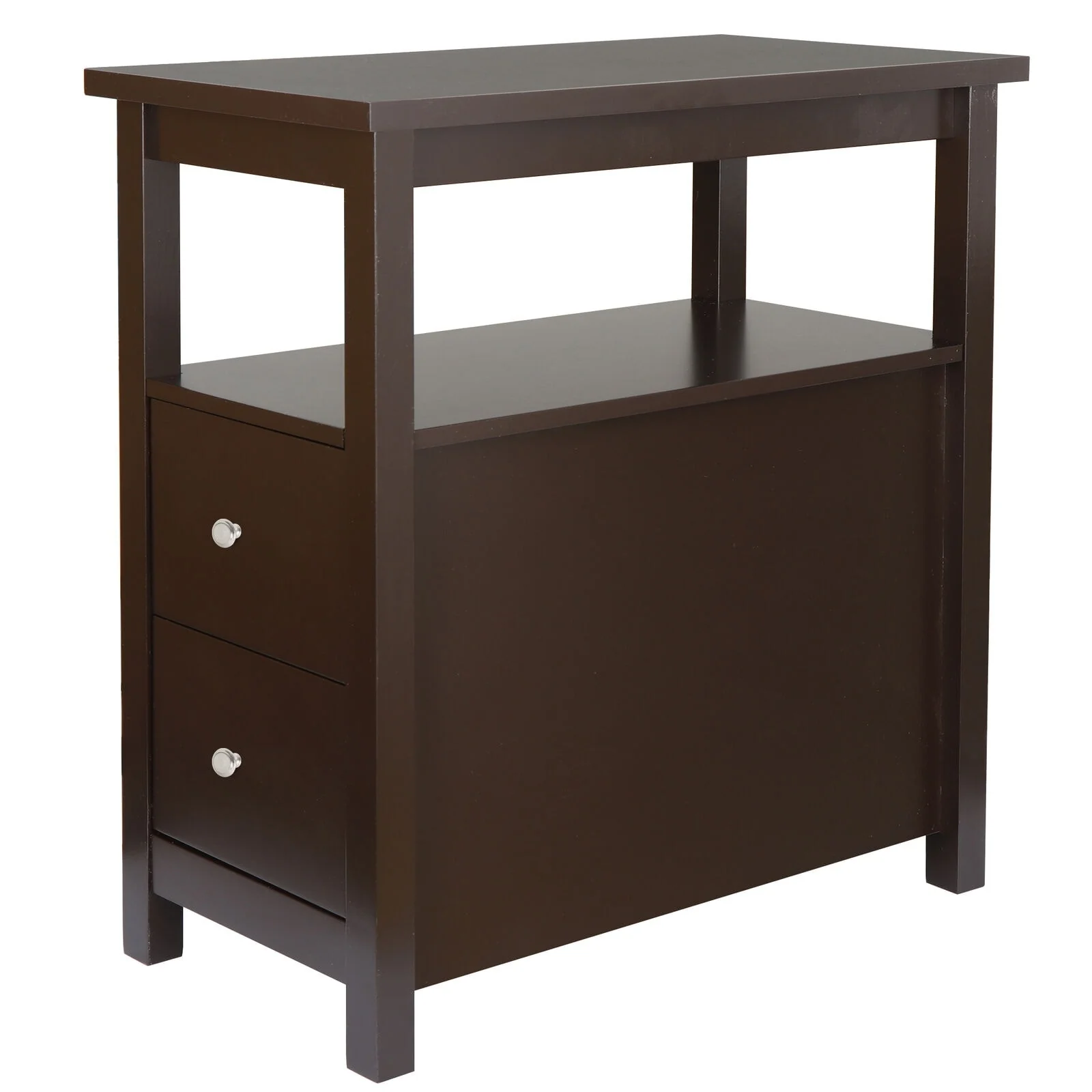 Compact Living Room End Table with Dual Drawers and Open Shelf