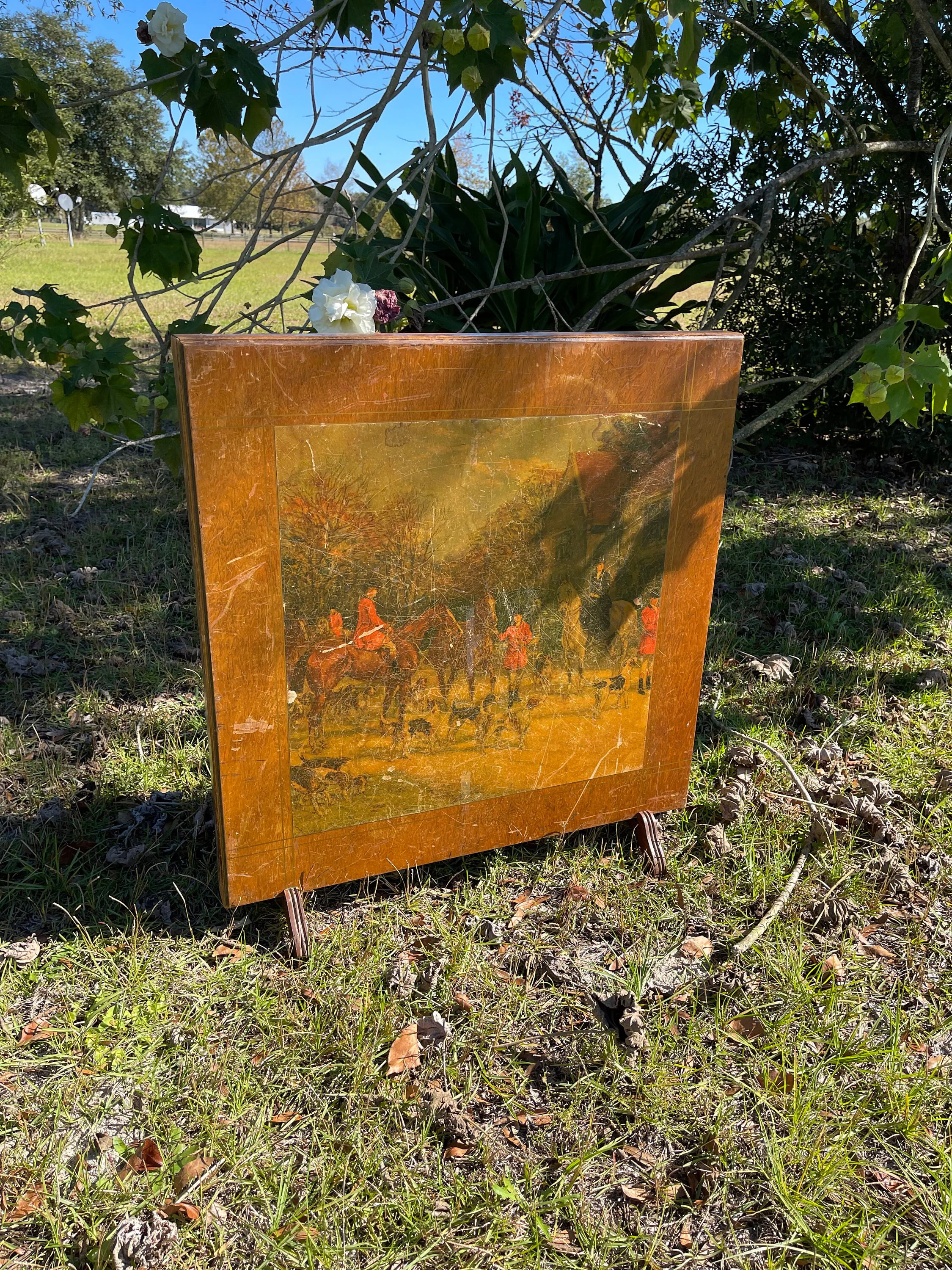 Fireplace Screen Table, Fold Up Side Table, Card Table, Victorian furniture, Fox Hunting Scene Table, Furniture
