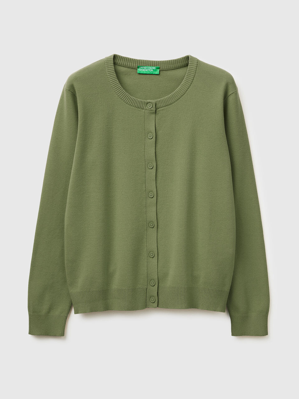 Olive green cardigan in tricot cotton