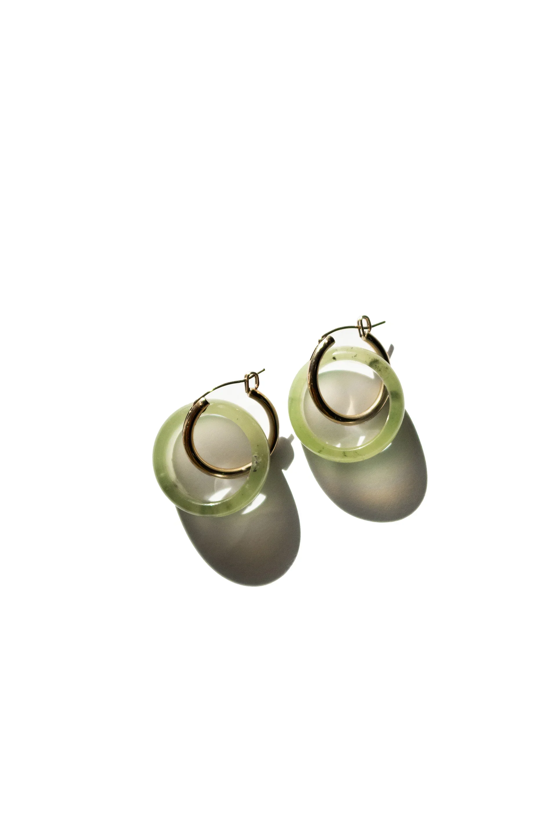 Amelie Skinny — Jade Stone Hoop Earrings in Green