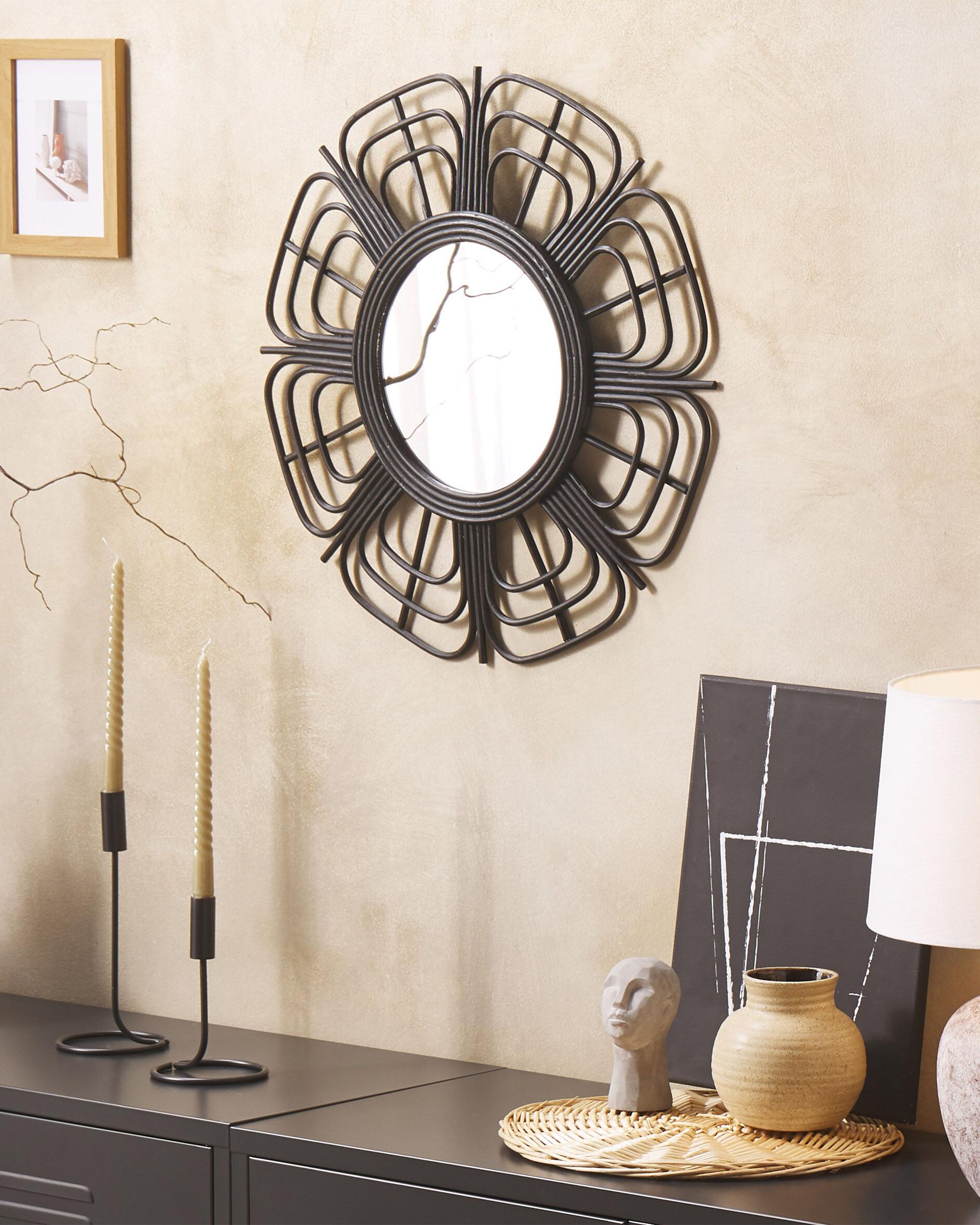 Wall Mirror PASAKU 60 cm 60 cm Rattan Black
