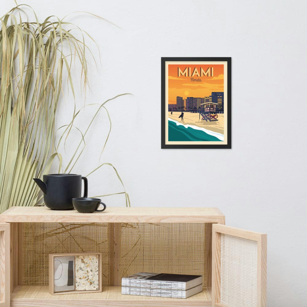 - Affiche Miami Etats-Unis + Cadre Bois noir 21x29,7 cm