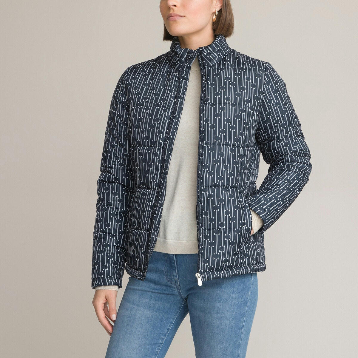 Doudoune courte, imprimé graphique, plein hiver
