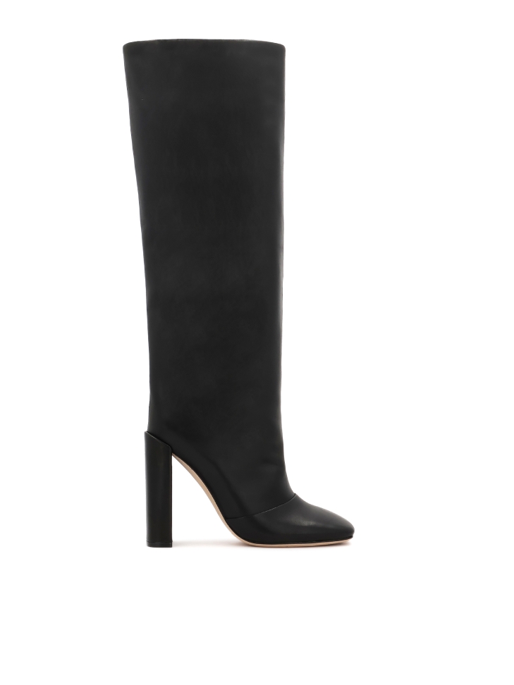 Black natural leather boots in a modern style
