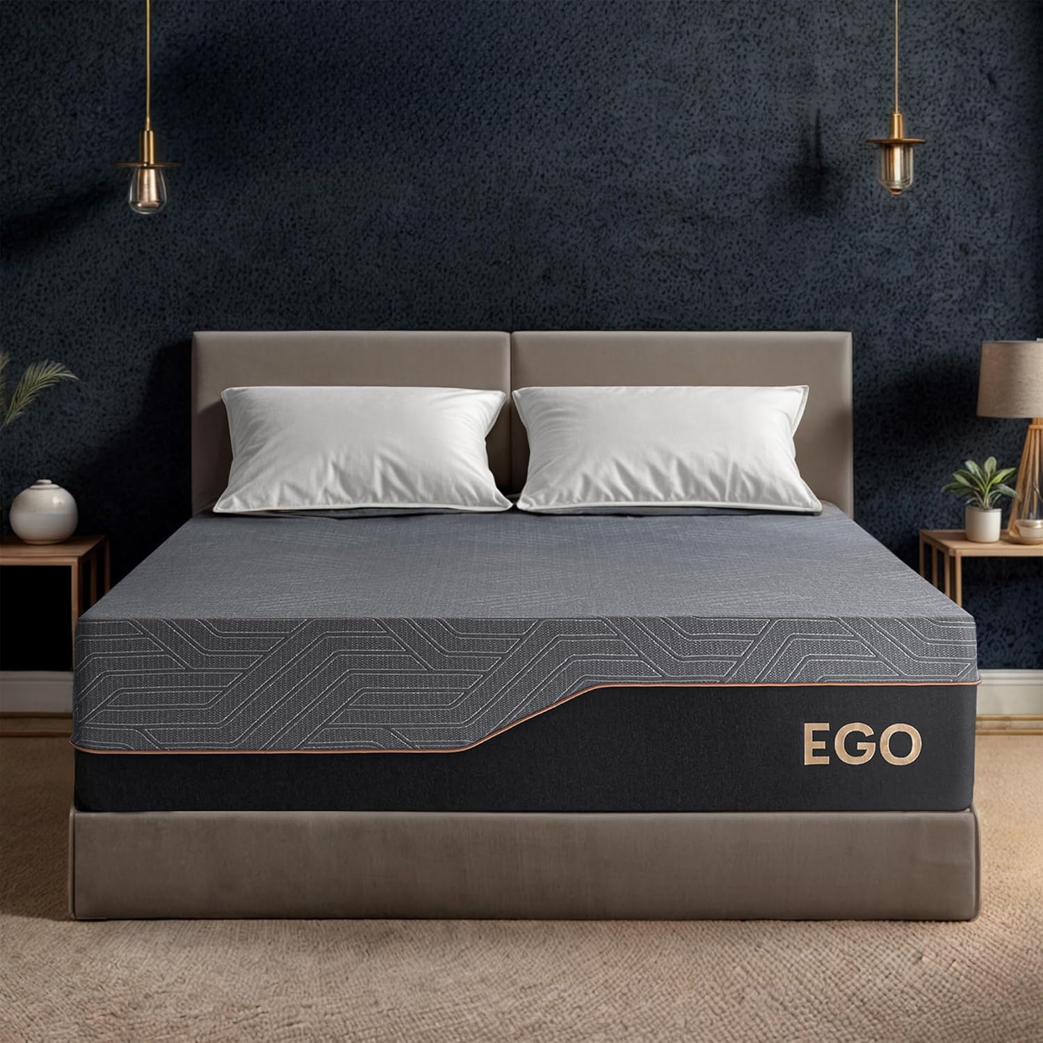 EGOHOME 14 Inch Queen Mattress, Copper Gel Memory Foam Mattress for Pain Relief, Therapeutic Mattress in a Box, CertiPUR-US Certified, Fiberglass Free Medium Mattress, Black
