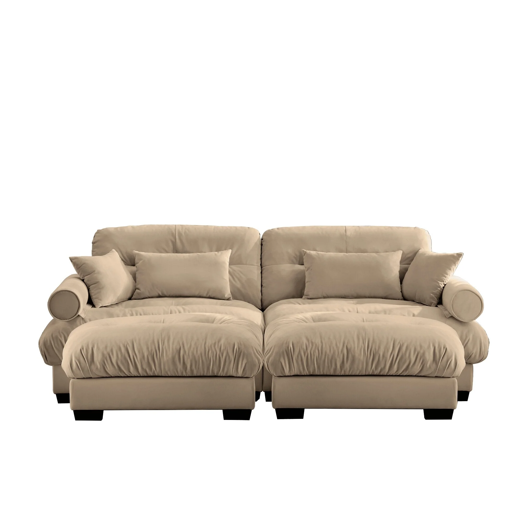 Velvet Fabric Loveseat Couch Modular Sectional Sofa with 2 Ottomans