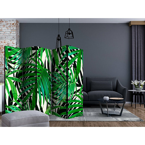 Paravent Décoratif Feuilles Tropicales pour Intérieur 225 x 172 cm Blanc et Vert