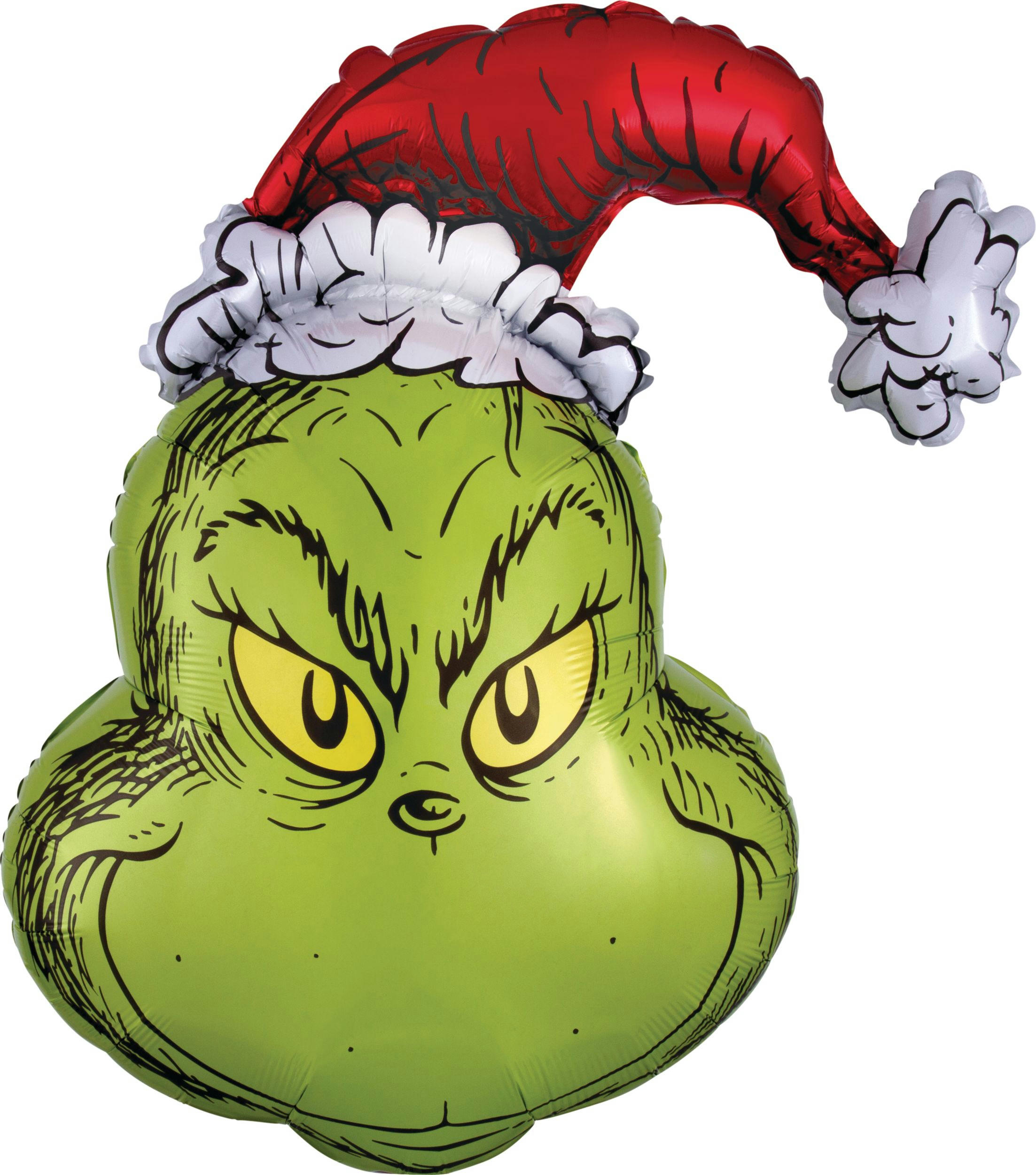 Dr. Seuss The Grinch Satin Foil Balloon, Green/Red, 26-in, Helium Inflation & Ribbon Included for Christmas