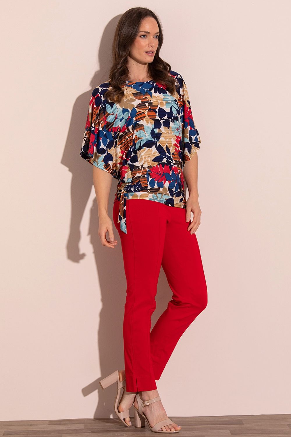 Klass. Leaf Printed Jersey Side Tie Top