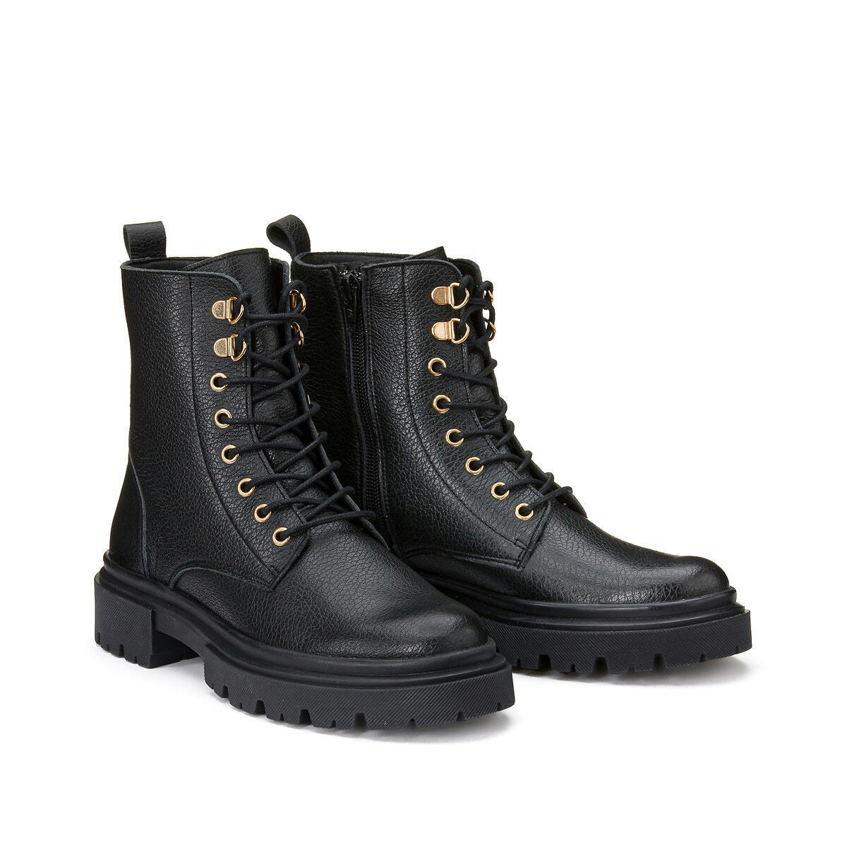 Bottines à lacets en cuir, semelle crantée