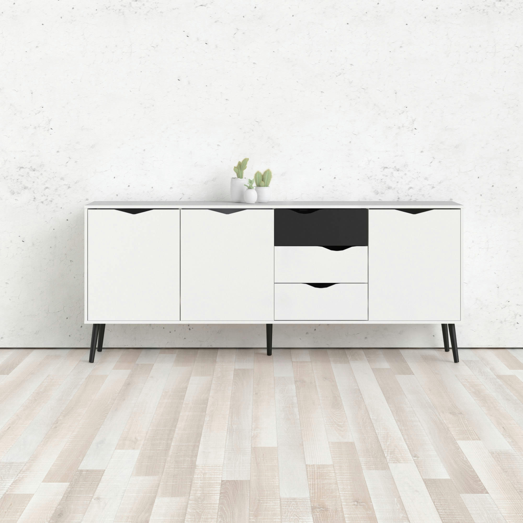 - Buffet 3 portes effet bois noir et blanc