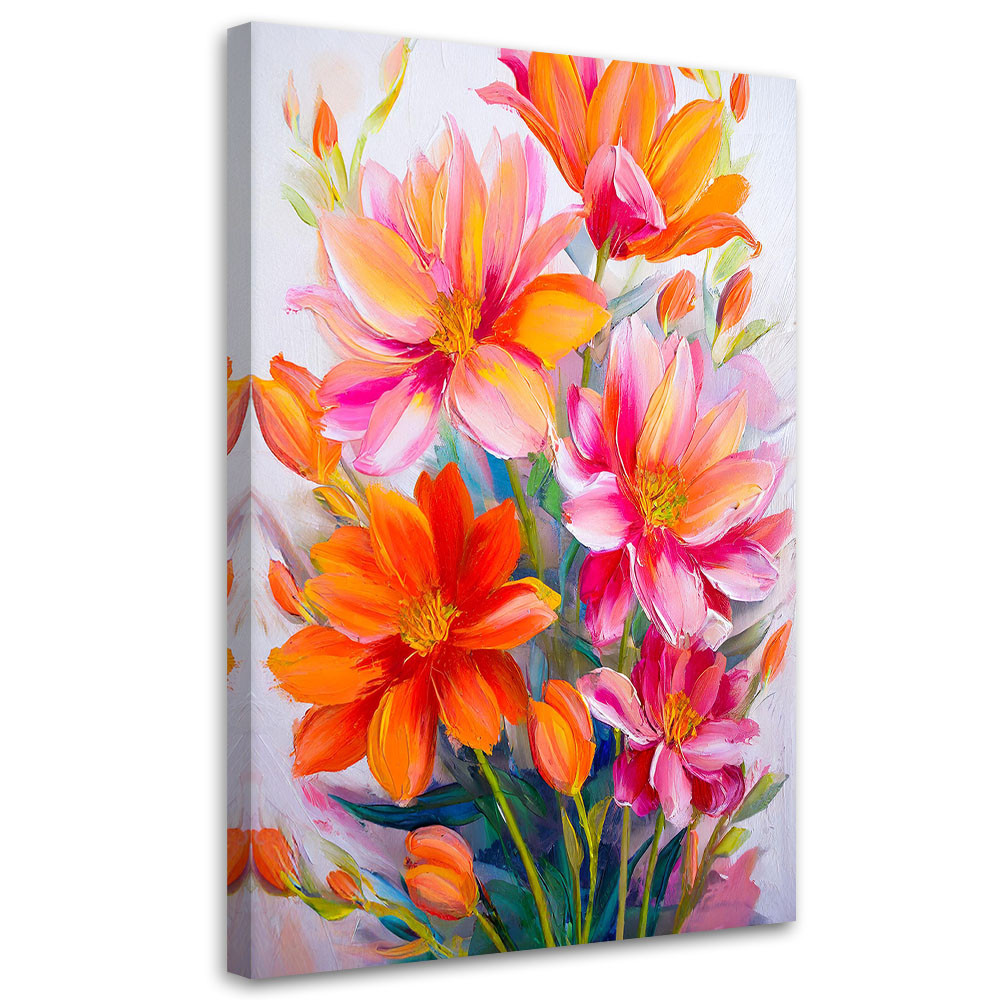 Feeby Obraz, Kwiaty Akwarela Pomarańczowy Różowy 40x60