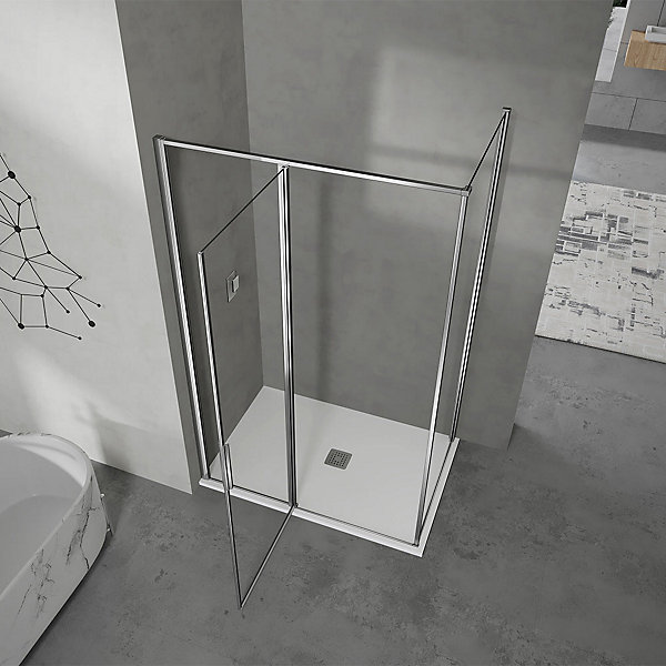 GRAND VERRE Cabine de douche 100x80 avec profilés en alu chromé à ouverture pivotante avec élément fixe
