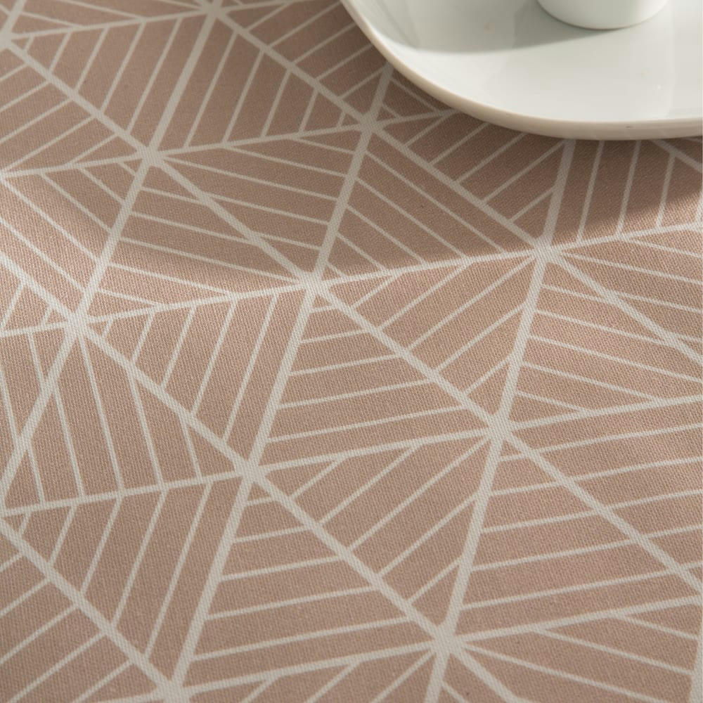 BERMUDAS BEIGE - Nappe imprimée beige avec traitement anti-taches en coton 140x240 cm