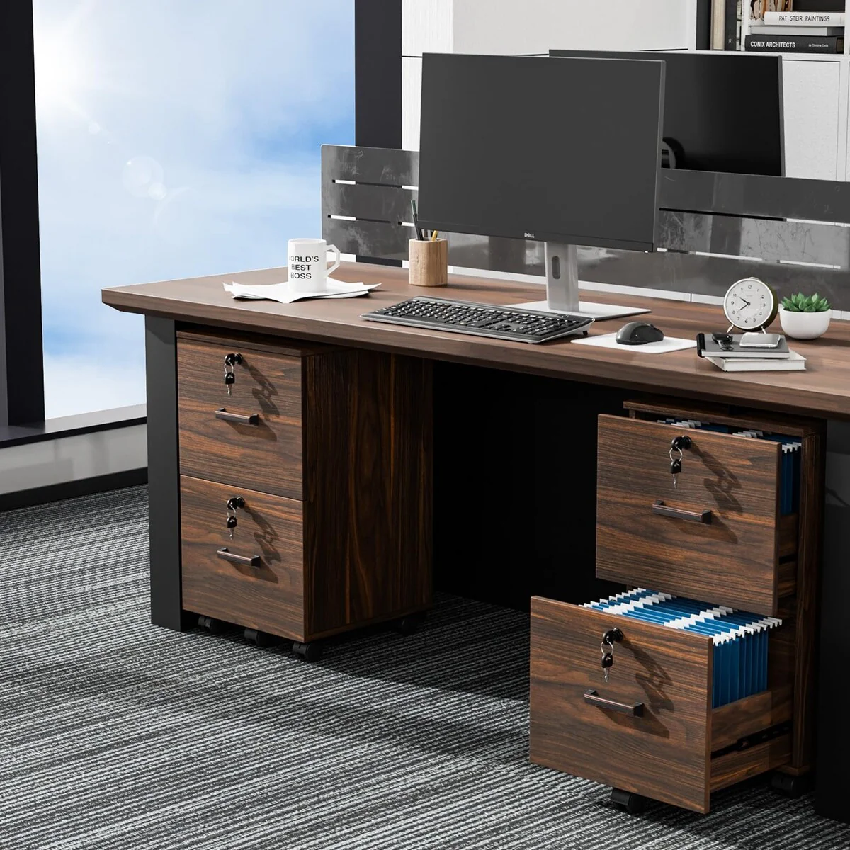 2 Drawer File Cabinet with Lock for Letter Size File Folders with Tabs, Under Desk Rolling File Cabinets