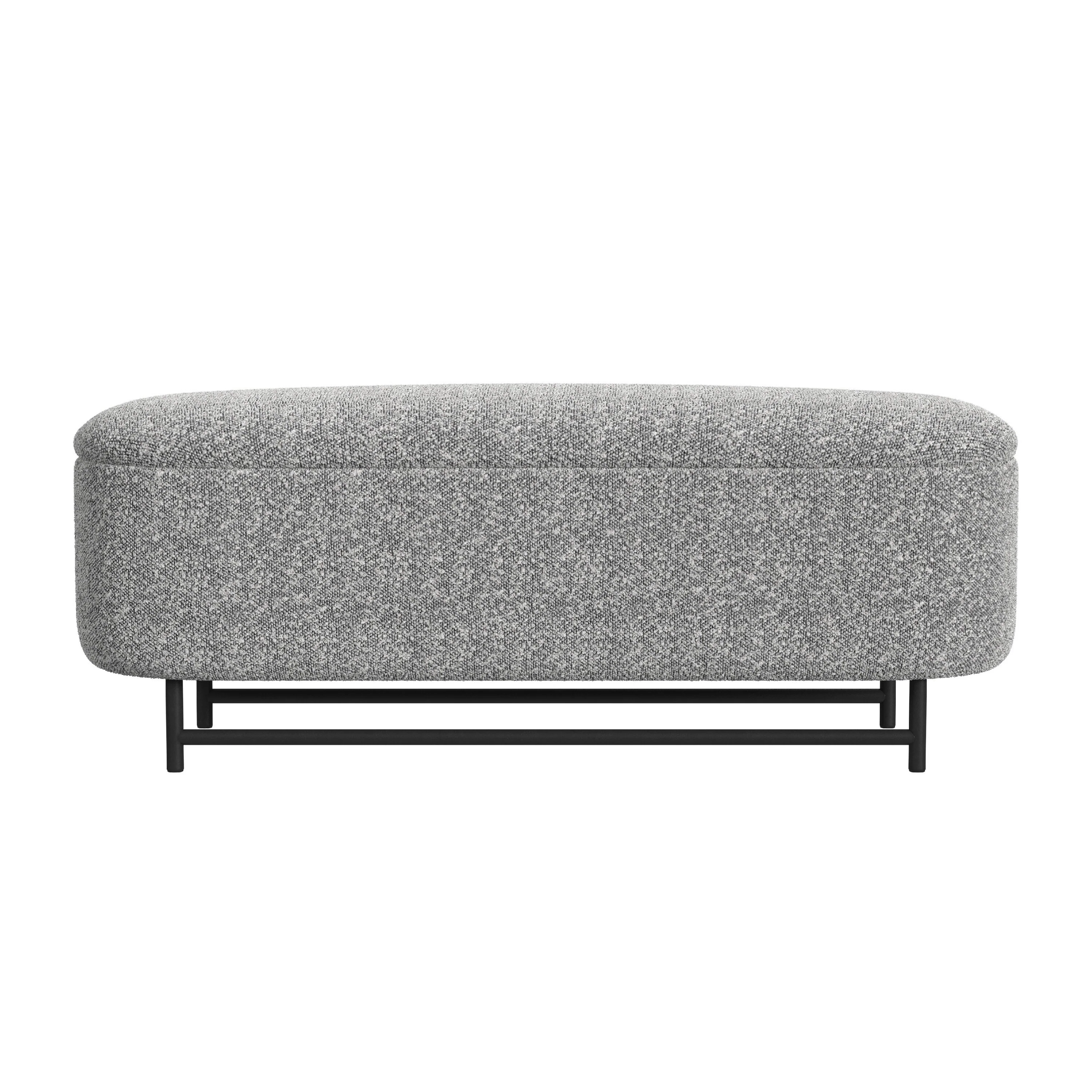 Pat Storage Bench Ottoman, Gray Yarn Cream Boucle, Black Metal 46 Inch